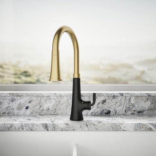 Vista 75 de KOHLER 23765-CBL Tone - Grifo de cocina semiprofesional, negro mate/cromo pulido