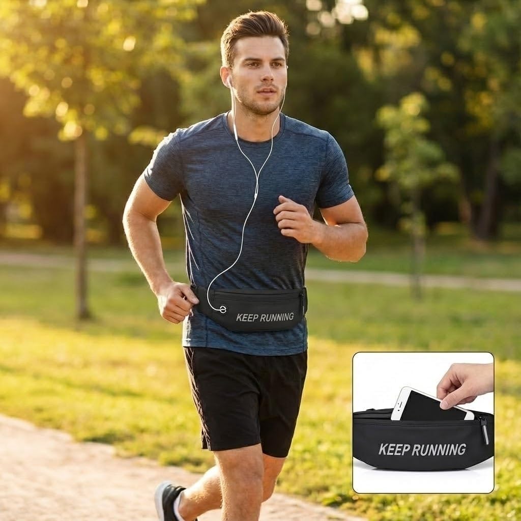 Slim Running Waist Pack for Women Men, Large Capacity Waist Belt with Organized Compartments, No-Bounce Secure Fit for Cycling, Hiking, Climbing Adventure & Reflective Safety Night Running - Black - Image 7