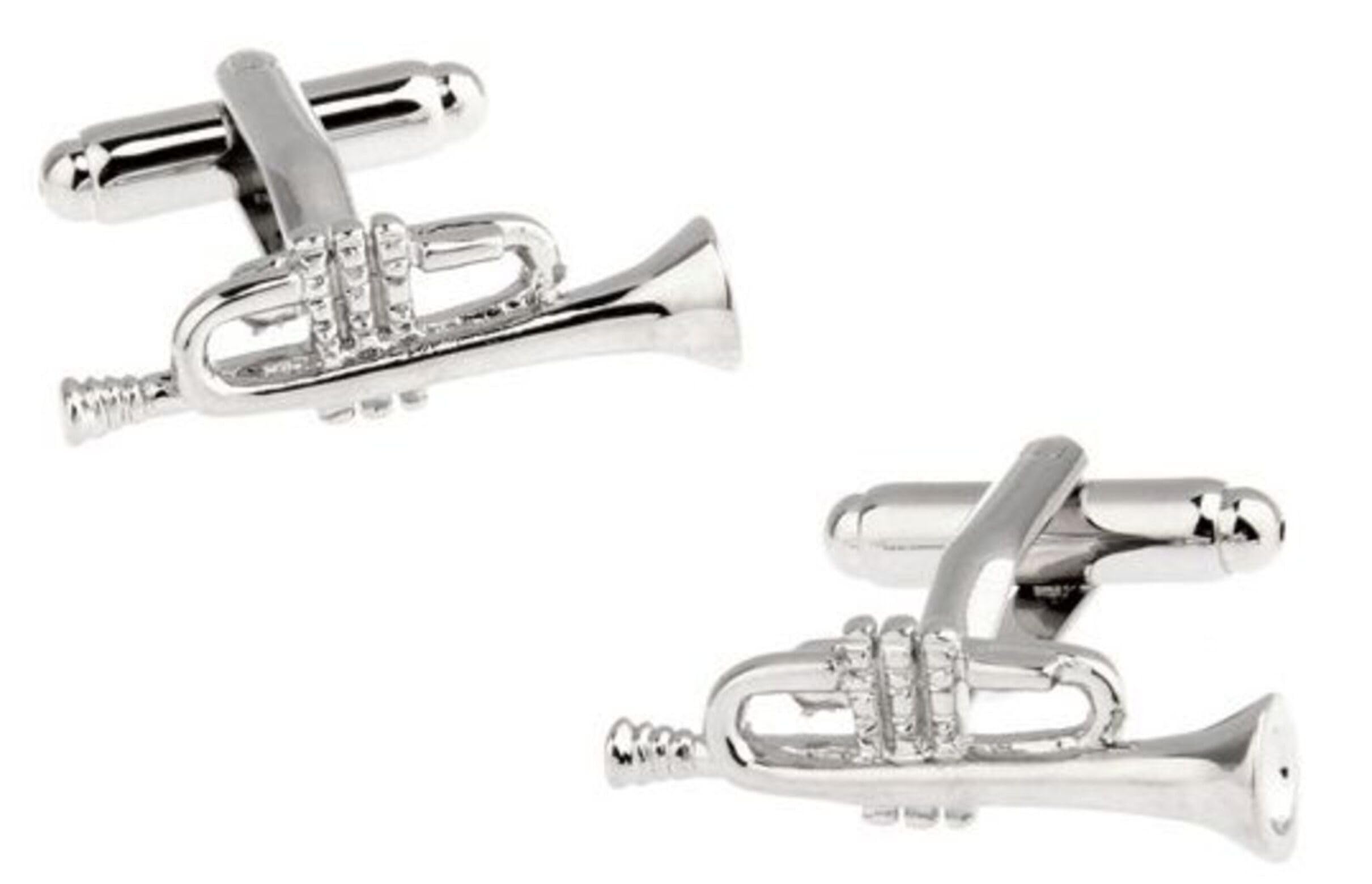 Gemelolandia | Gemelos Para Camisa Trompeta Plateada Gemelos Originales Para Camisas | Para Hombres y Niños | Regalos Para Bodas, Comuniones, Bautizos y Otros Eventos