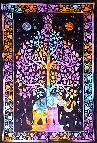 4Rissa Indian Elephant Tree of Life Hippie Tapestry Bedspread Wall Hanging