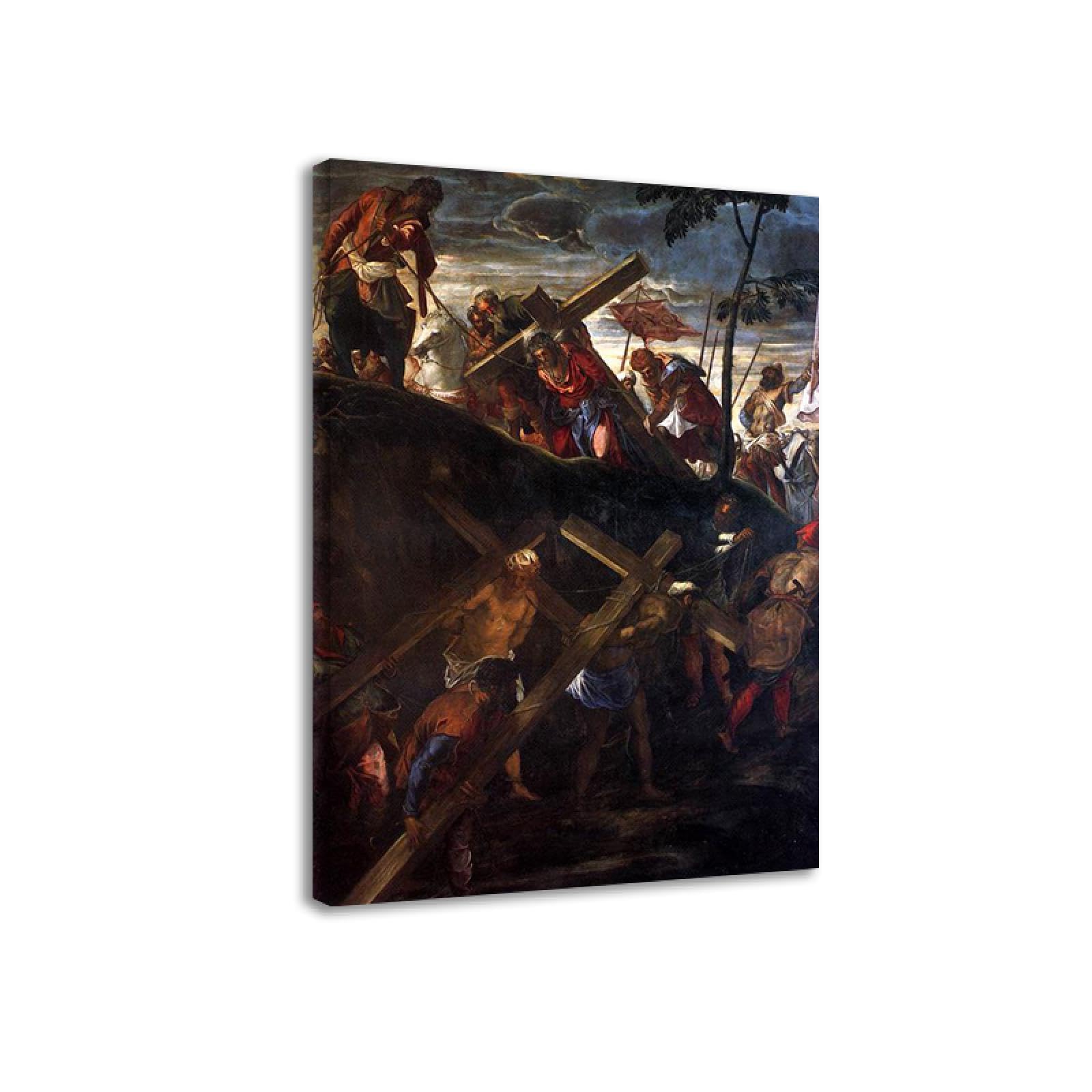 LXURY Famoso dipinto su tela-La salita al Calvario-Stampe su tela da parete-Opera d'arte Riproduzione classica-Poster per soggiorno Decorazioni per la casa 50x75 cm cornice interna
