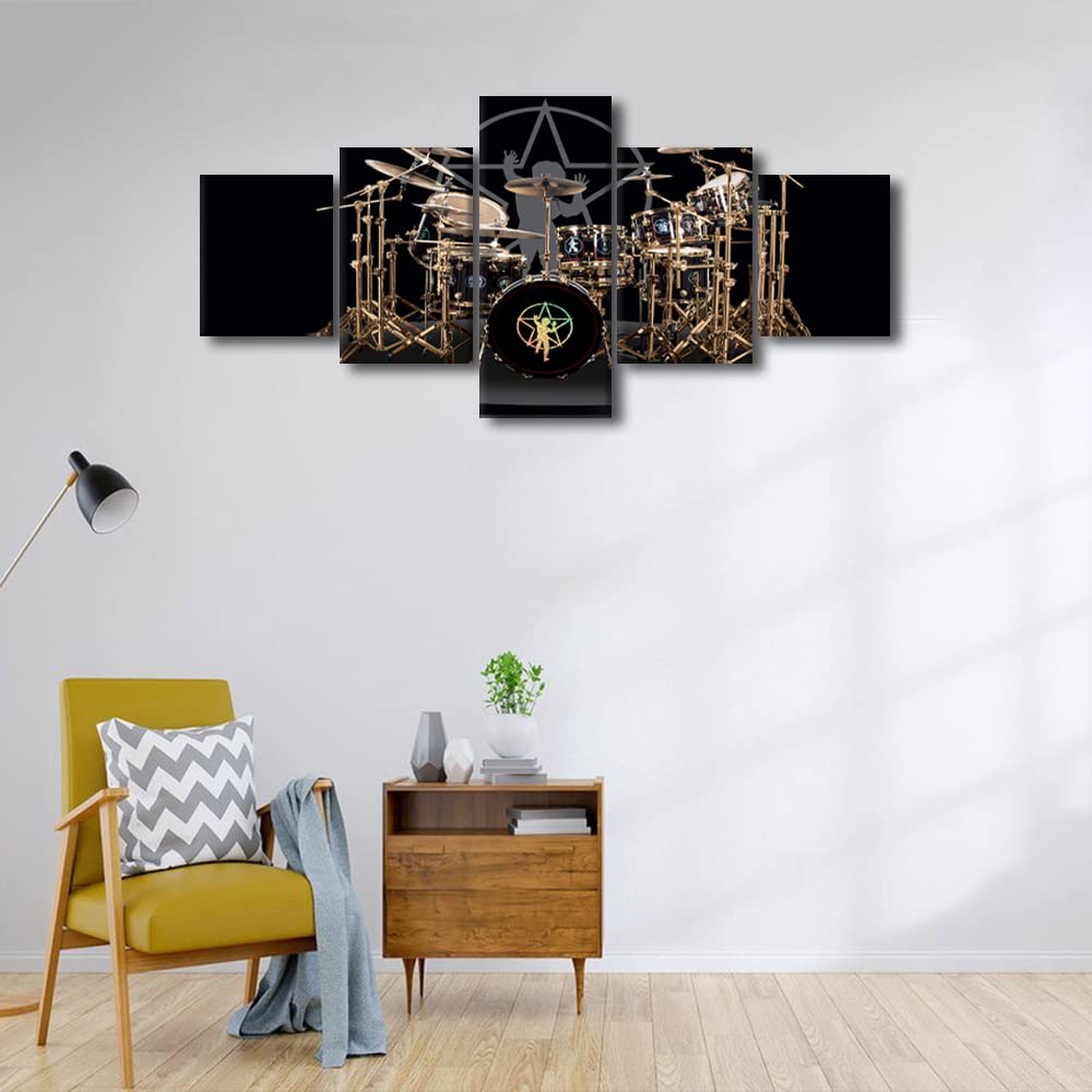 Music Bar Deocr Drum Wall Art Picture, Rock Roll Musical Equipment on Stage Cool Drum Set Painting on Canvas - Image 2
