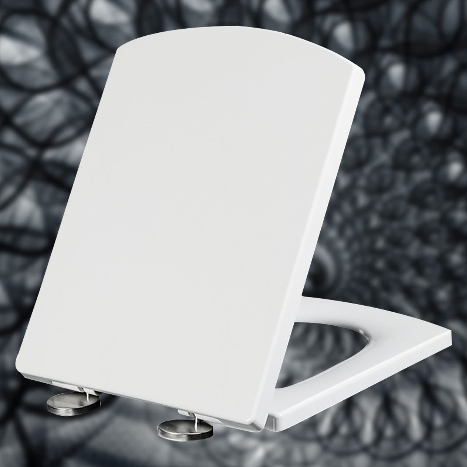 Abattant WC carré blanc en plastique avec fixation supérieure réglable