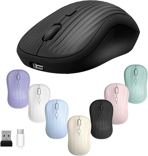 ONE-UP Ratón inalámbrico, 2.4G + BT, batería recargable, 4 teclas, DPI: 800/1200/1600, silencioso, tipo C, receptor nano USB, ergonómico, portátil,