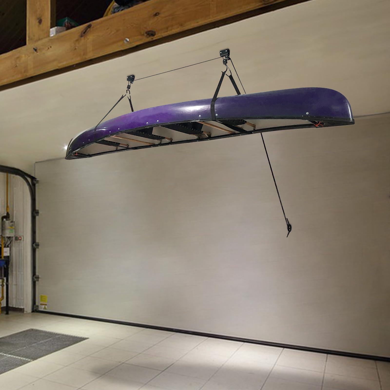 Système de Poulie au Plafond pour Kayak, Grande de Charge 57kg, Économie d'Espace, Convient à Salles de Stockage, sous-sols, Garages