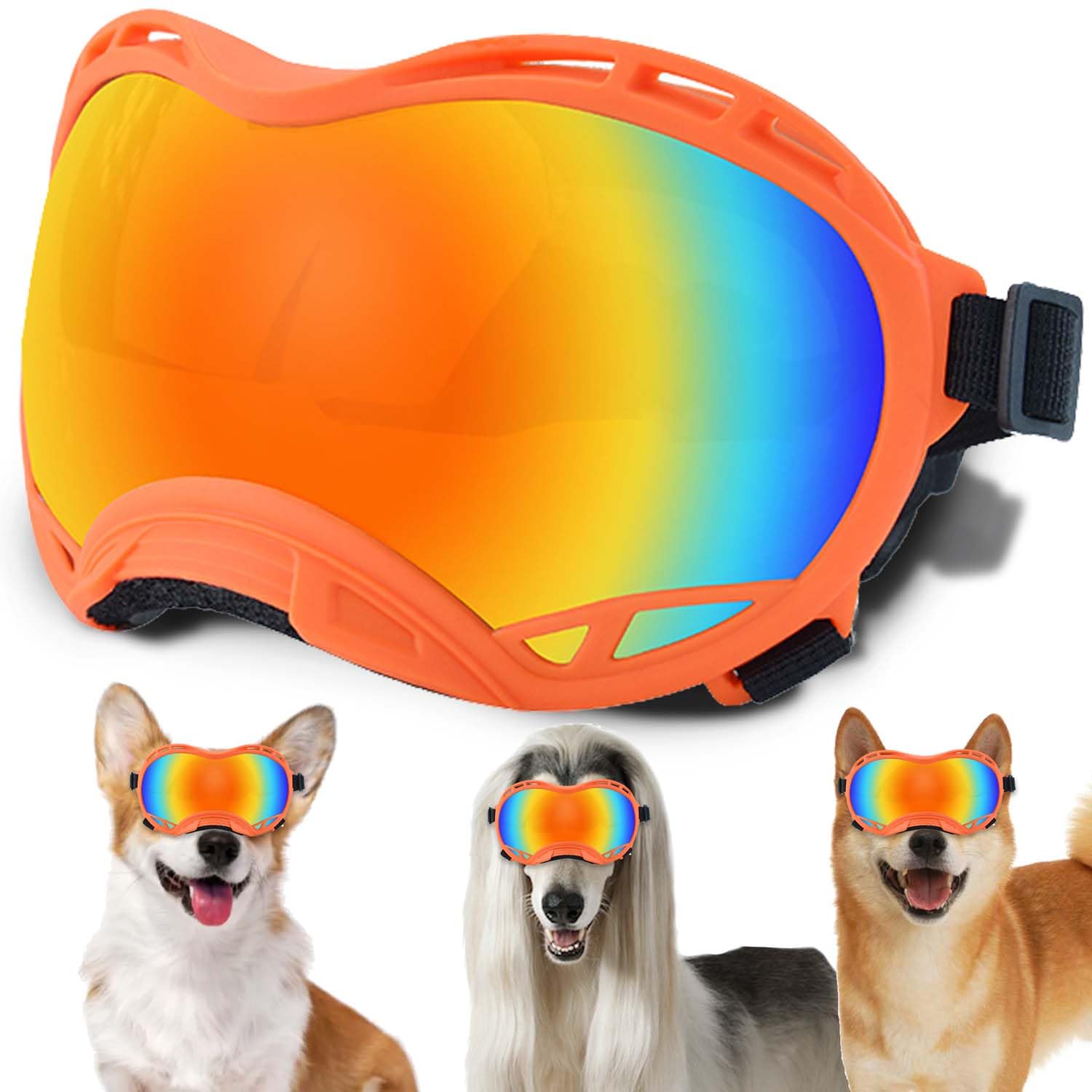 Dog Sunglasses,Doggles Anti-UV Protection,Pet Sunglasses with Adjustable Strap,Suitable for Motorcycle Car Driving Bike Riding Hiking Swimming Wind Dust Fog Dog Eye Protection