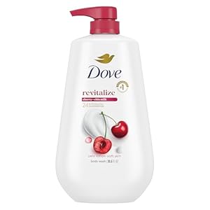 Dove Gel de baño con bomba de leche revitalizante de cereza y chía, para una piel renovada y saludable, limpiador hidratante de piel suave con microhumedad renovadora 24 horas, 30.6 onzas