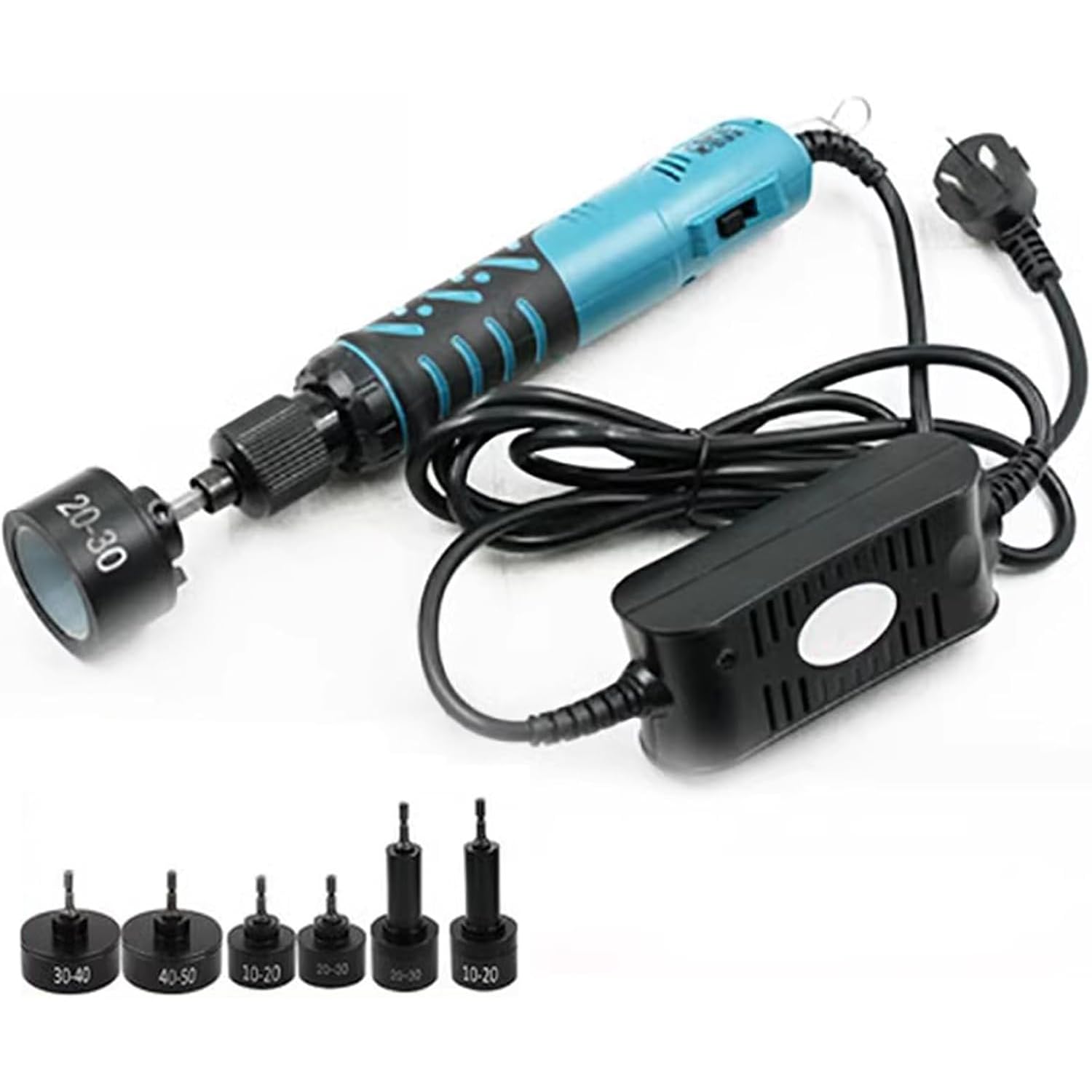 Tappatrice elettrica per bottiglie - Strumento di tappatura a vite portatile con 6 teste di tappatura, 1400 giri/min, gamma di coppia 2-25 kgf.cm per tappi di bottiglia da 10-50 mm