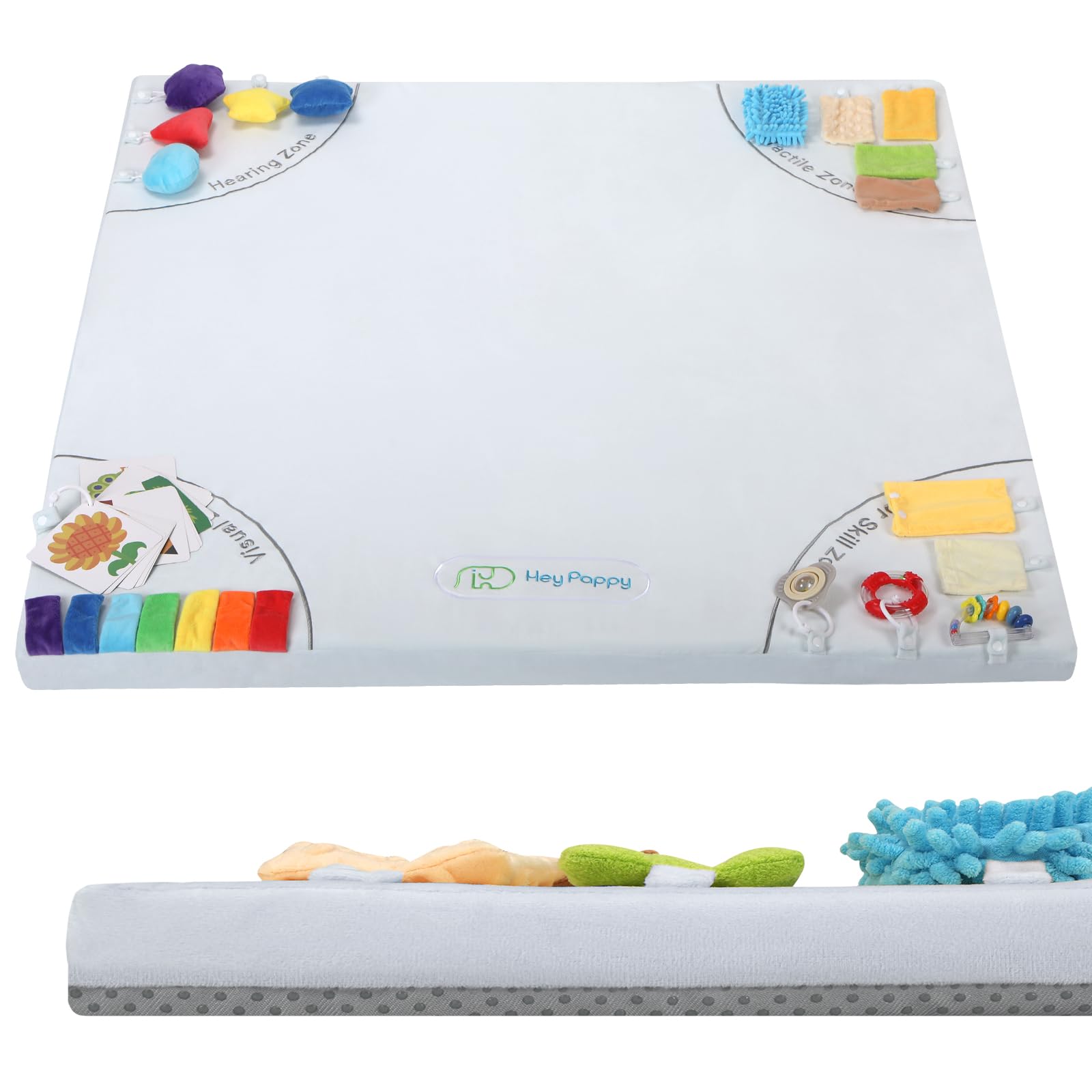 Baby Play Mat, Unique Crawling Mats with 4 Sensory Development Zones for Motor Skills, 50''x50'' Playpen Mats with Non-Slip Cushioned That Fits Nicely