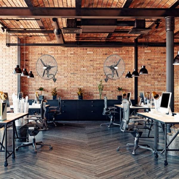 Bilake Ventilador Industrial Pared Negro Metal | Oscilante, Orientable y Ajustable | 3 Velocidades, 3 Palas, Silencioso | Almacenes, Gimnasios, Colegios, Fábricas (Ø71 cm | 240W | Botones Integrados)