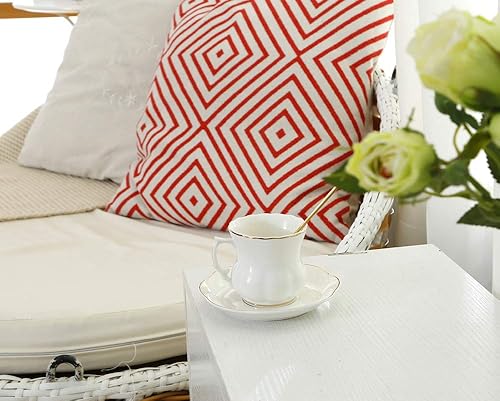 Miniatura 5 de GuangYang Tazas de té de porcelana y suacers, 7 onzas, juego de 4, taza de café de capuchinuo blanco con platillo en caja de regalo (total de 8