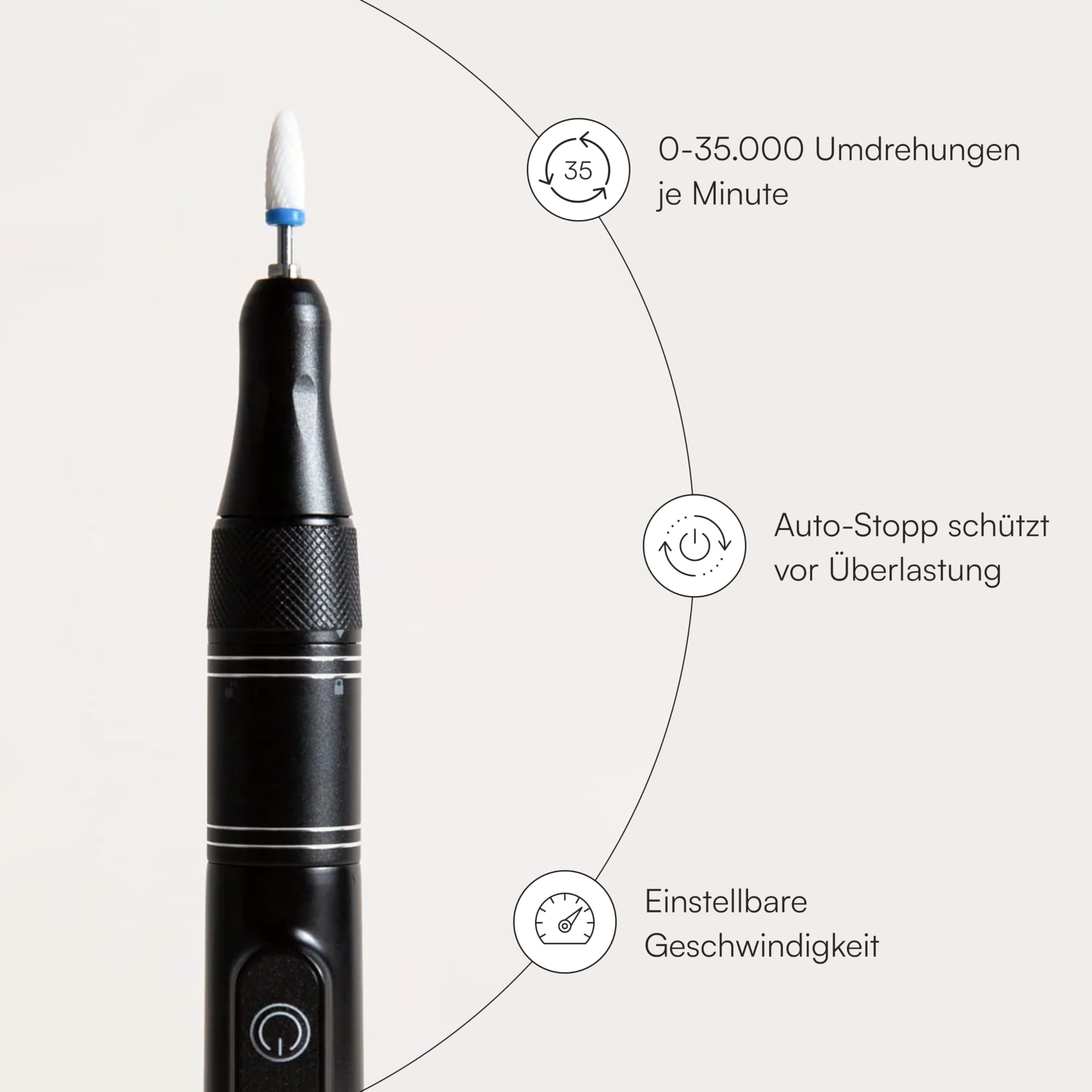 Doonails - Nagelfräser PRO elektrische Nagelfeile mit bis zu 35000 u/Min - Fräser für Gel- & Acrylnägel an Händen und Füßen - Kabellose Nagelfräse wiederaufladbar für Mani- & Pediküre Set