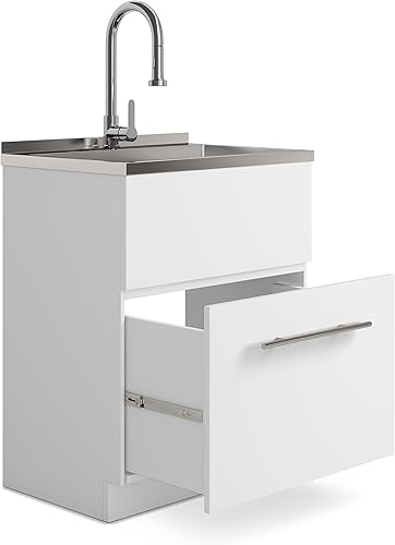 Miniatura 4 de SIMPLIHOME Metro Modern - Armario de lavandería de 28 pulgadas con grifo y fregadero de acero inoxidable en color blanco, para lavadero y cuarto de