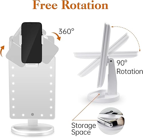 Vista 38 de Espejo de maquillaje iluminado con 21 luces LED, con pantalla táctil atenuante y 10 aumentos de claridad, extraíble, con doble fuente de Oro rosa
