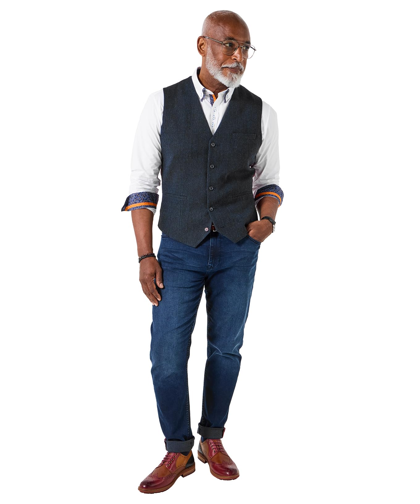 Joe Browns Men's Classic Look Herringbone Button Waistcoat Blazer, Navy, 38