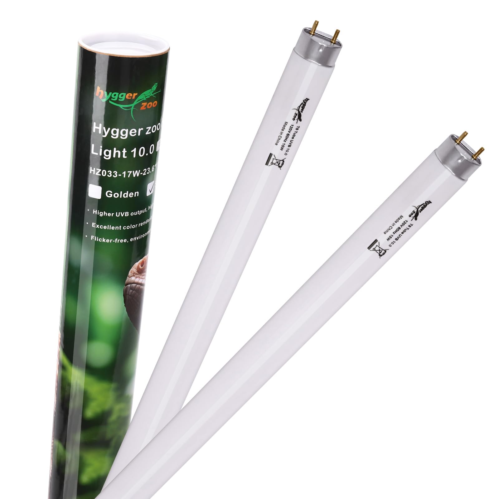 2-Pack UVB Reptile Light 10.0 Bulb 17W T8 Fluorescent Desert Lamp UVA for Bearded Dragon Tortoise Reptile &amp; Amphibian