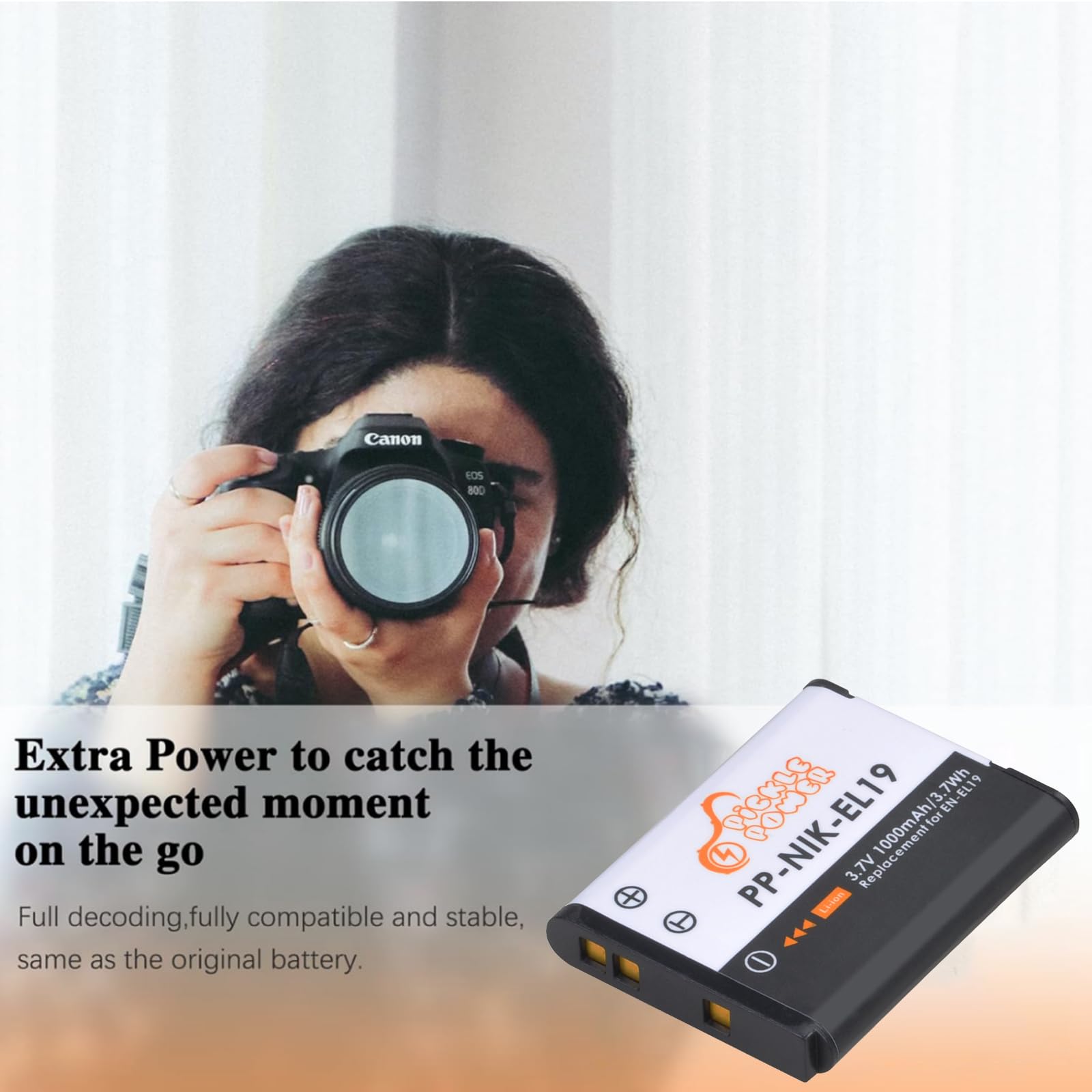 Pickle Power 2X EN-EL19 Batería & LED Doble Cargador para Coolpix S32 S33 S100 S2500 S2800 S3100 S3200 S3500 S3600 S4100 S5200 S6500 S6600 S6800 S6900