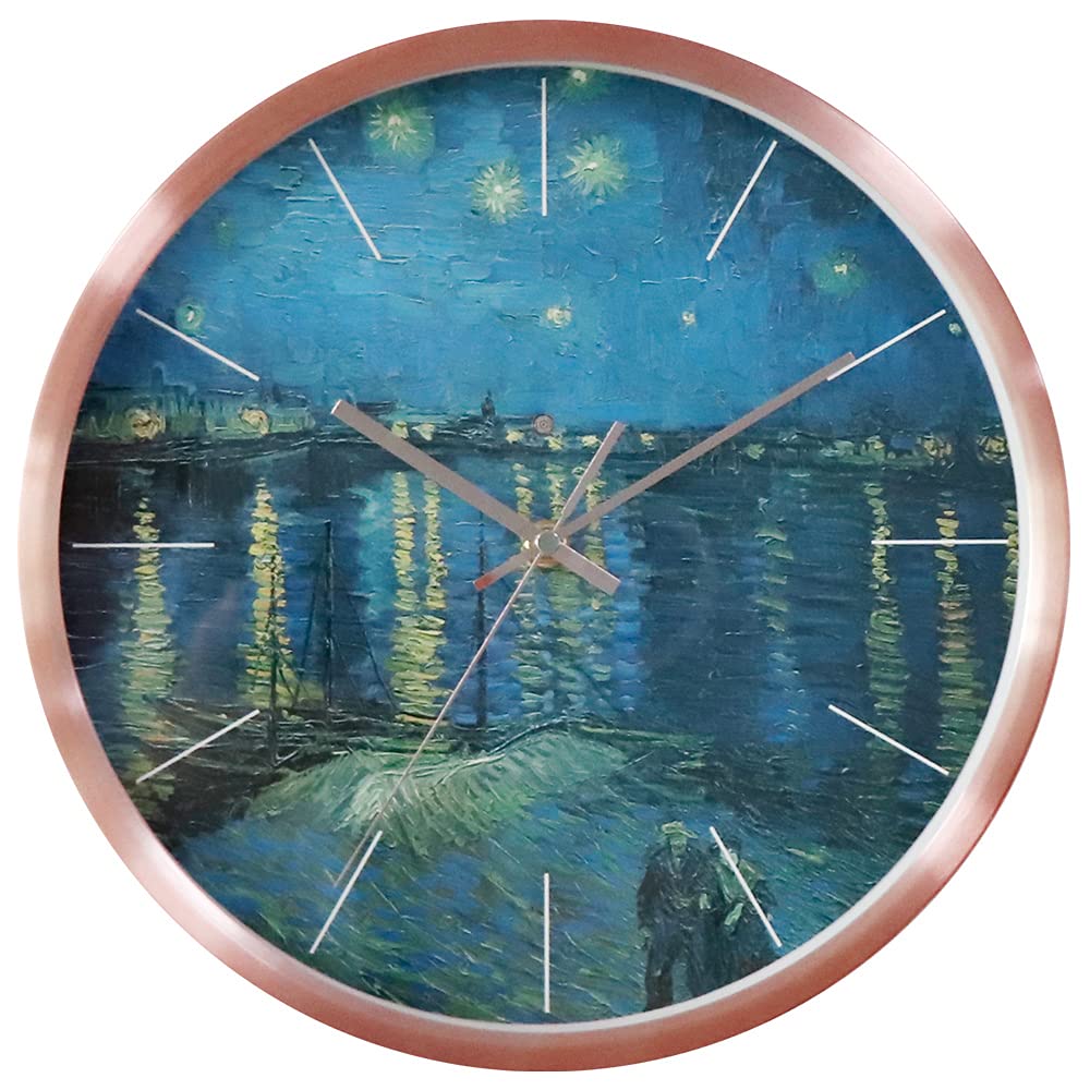 Voice-Activated Smart Sensor LED Luminous Wall Clock, Night Light Wall Clock，Creative Mars Clock Modern Metal Design, Panel Design of The Earth, Panel Design of The Starry Night, Seine River Van Gogh