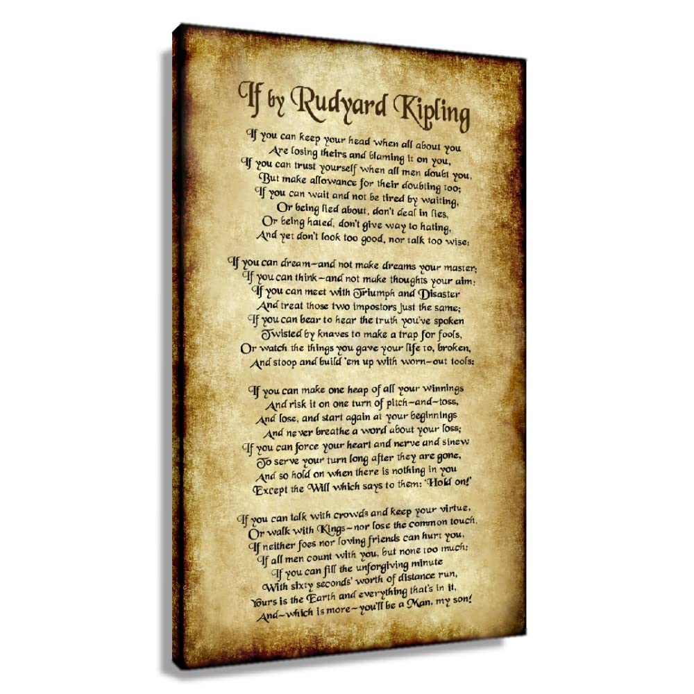 Poster Motivazionale If Di Rudyard Kipling - Stampa Su Tela Incorniciata 40x61 Cm Per Camera Da Letto