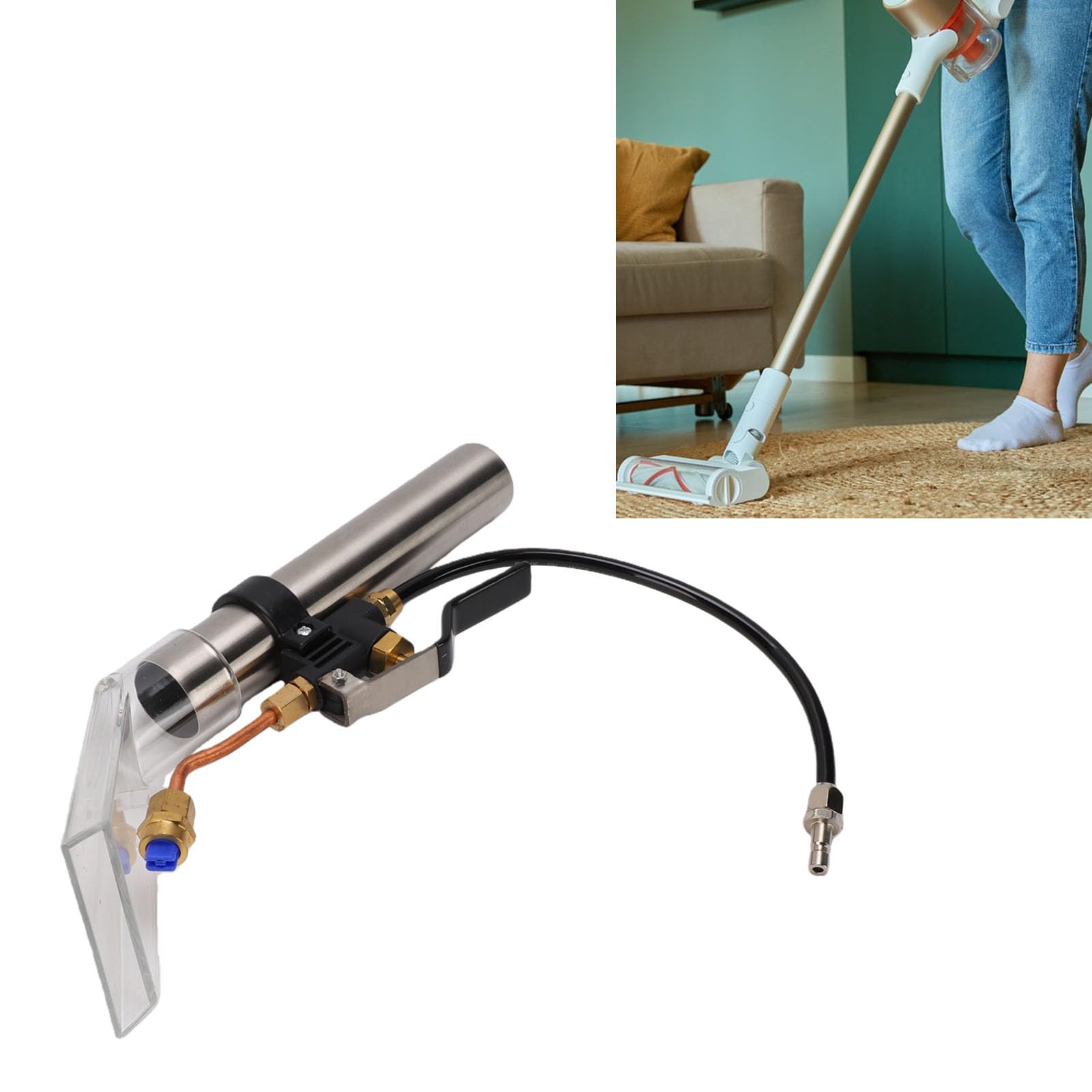 Adaptador de Aspiradora, Adaptador de Aspiradora en Seco y Húmedo con Boquilla Transparente, Diseño Reforzado con Latón Duradero, Accesorio Extractor de Limpieza de Alfombras