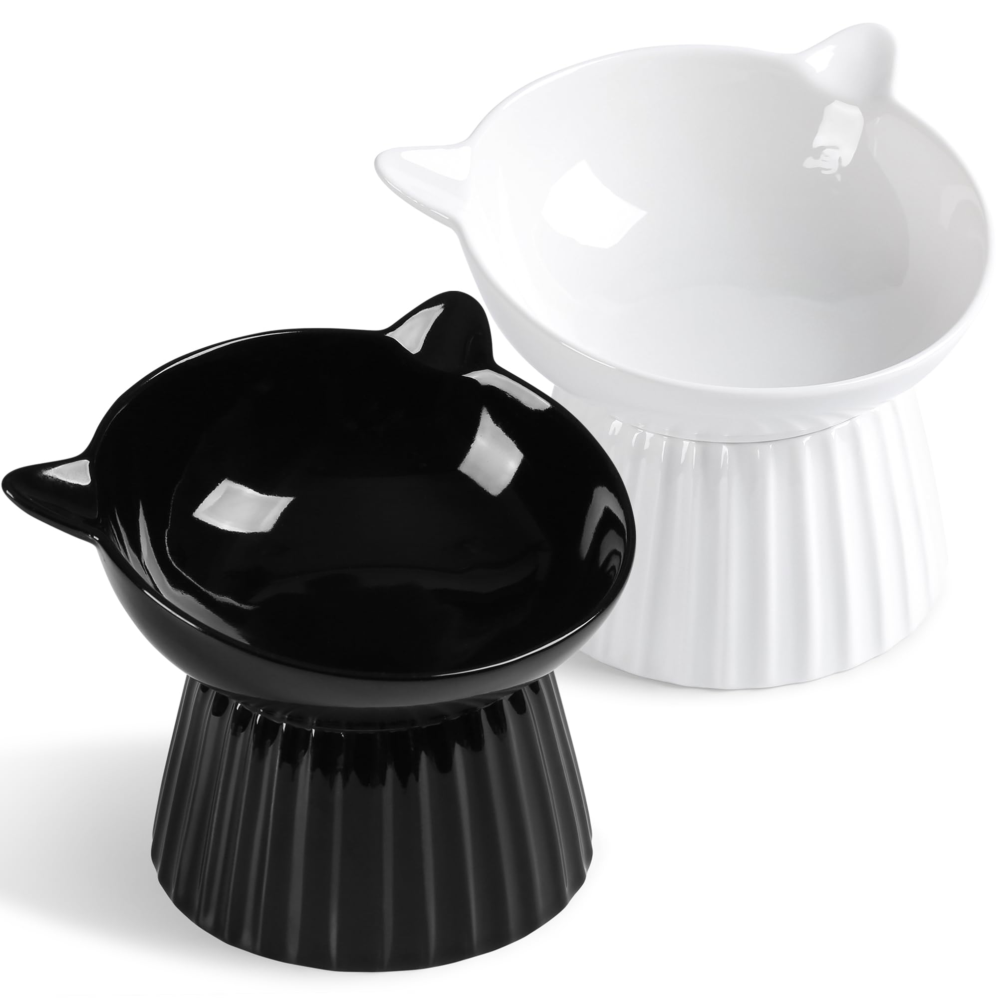 Katzennäpfe Erhöht, Keramik Katzen Näpfe für Futter und Wasser, mit 15° Geneigt Design, gegen Erbrechen und Whisker Friendly
