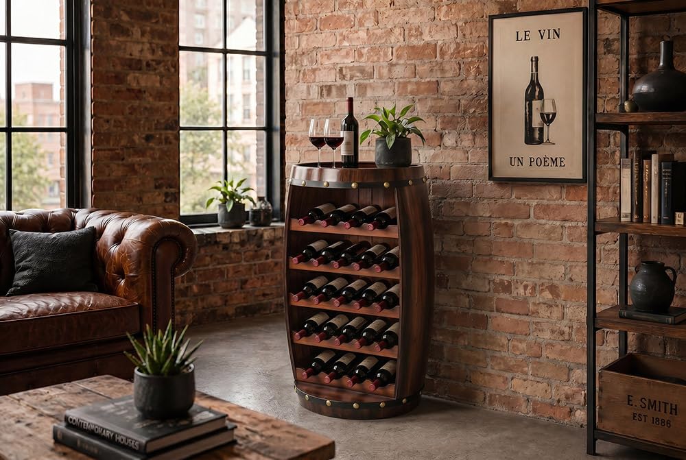 Weinregal BODEGA 80cm - braun - Pinienholz 23 Flaschen Weinfass-Optik