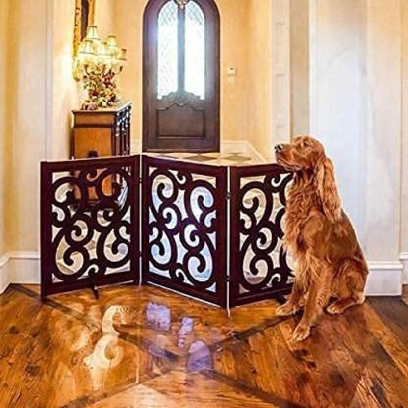 SPACE WOOD Wooden Foldable 2FT Partition, Room Divider, Wall Panel, Screen Best for Home and Kitchen Living Room and Safety Pet Fence Gate Partition for Kids & Dogs (Brown) (3 Panel Design 5)