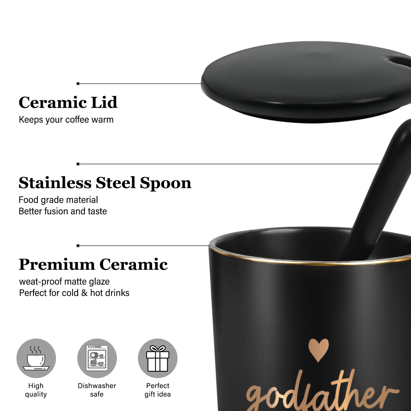 YHRJWN Godfather Gift, Godfather Proposal Gifts, Pregnancy Announcement Baptism Birthday Father's Day Christmas Presents, 14 Oz with Gift Box Black