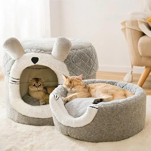Casinha Iglu 2 em 1 Dobrável para Cães e Gatos, Modelo Los Roques (Cinza, G)