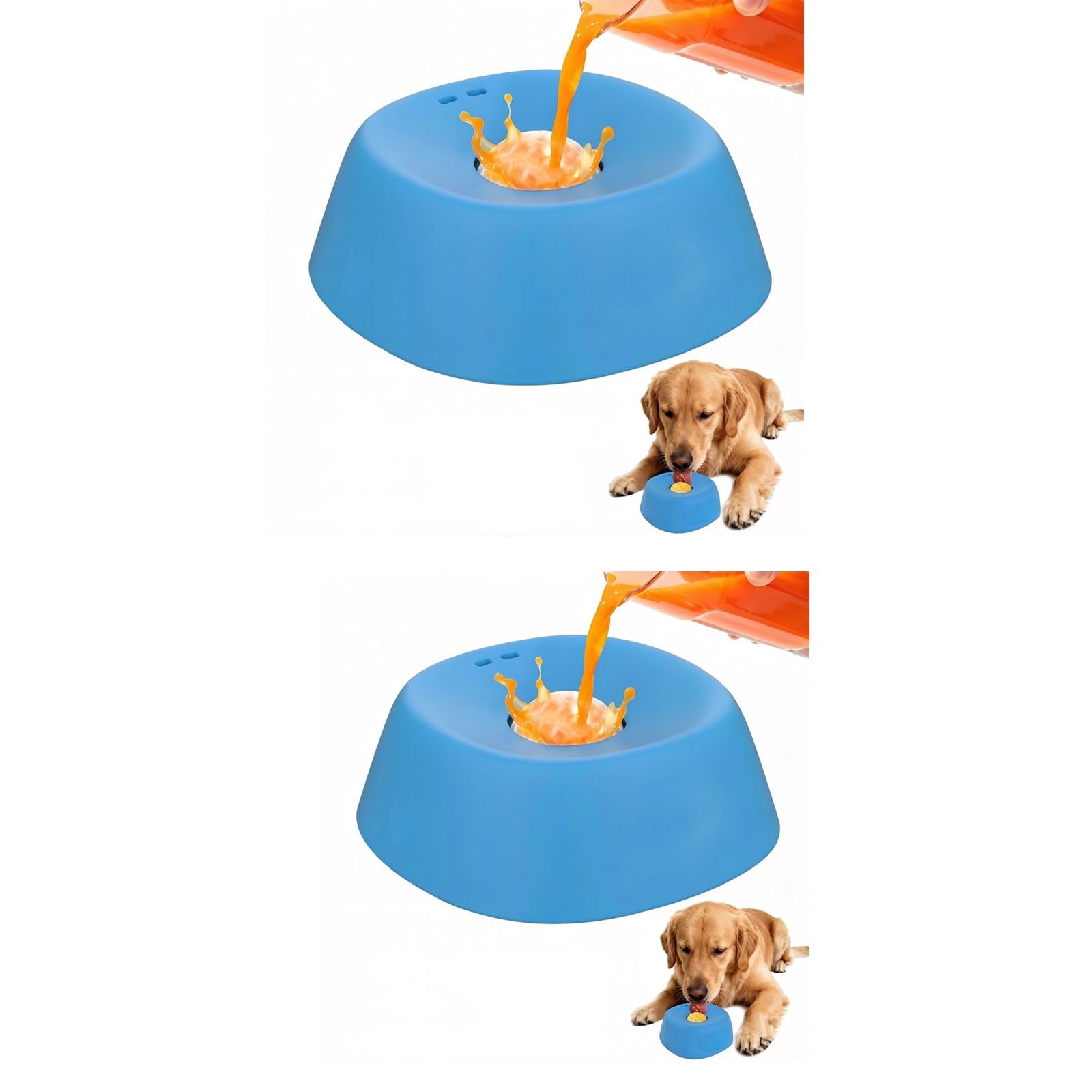 Dog Liquid Lick Bowl – 2 Pack Slow Feeder & Rolling Ball Engaging Pet Bowls, Non-Slip, Durable & Safe Dog Bowl for Dogs (2, Blue)