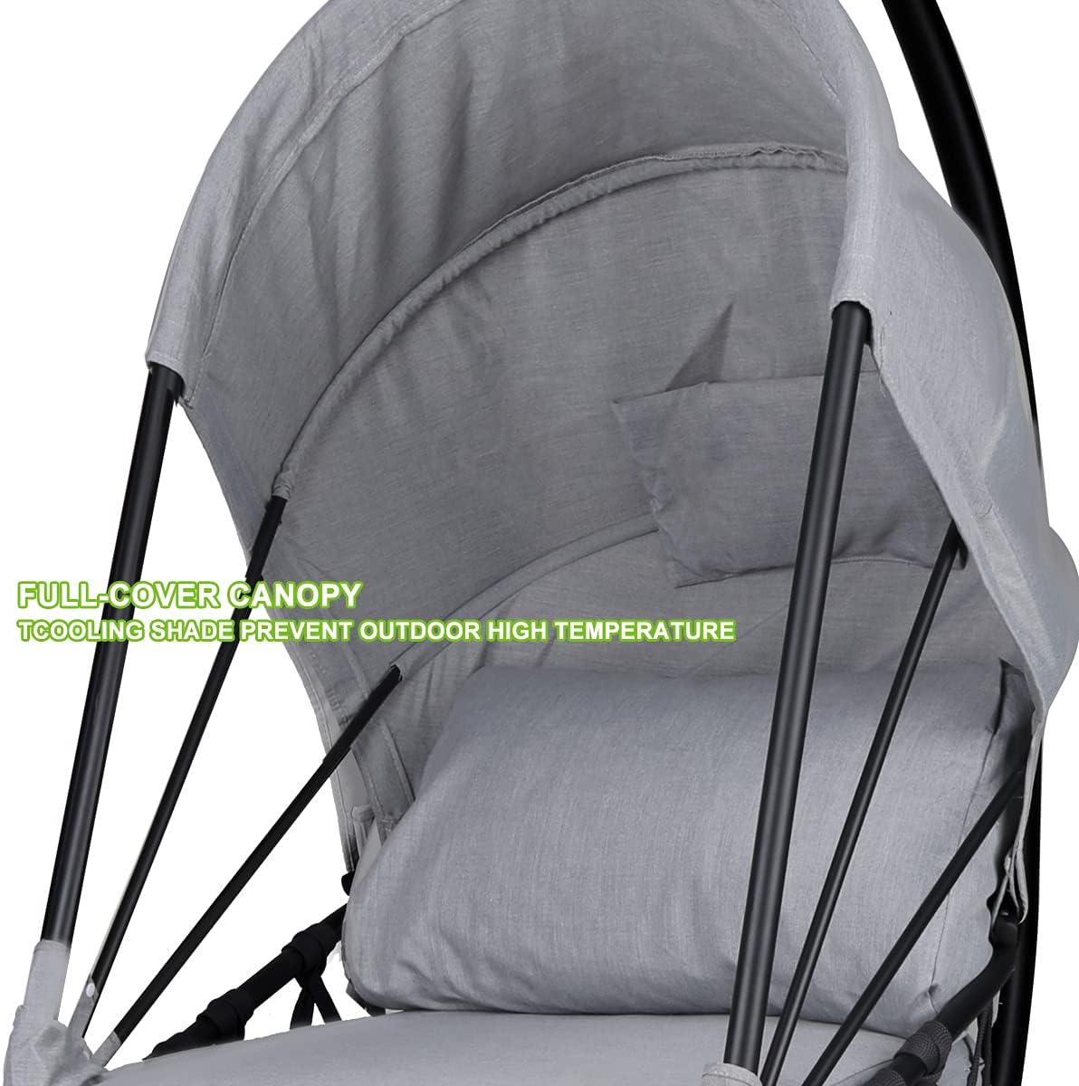 Foldable Hanging Chair Swing Hammock Egg Chair PE Rattan Wicker Seat w/Padded Cushion Headrest Pillow Canopy for Outdoor, Indoor, Grey