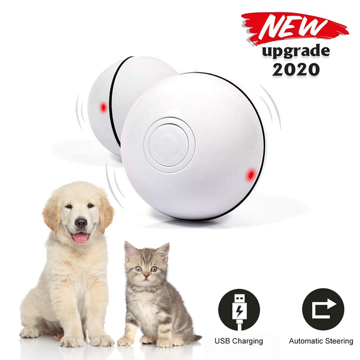 EHH Interactive Cat Toy, Cat Wicked Ball USB Rechargeable Automatic Self Rotating Rolling Ball Cat Toy with Led Light for Cat Kitty Exercise Chasing Hunting Playing