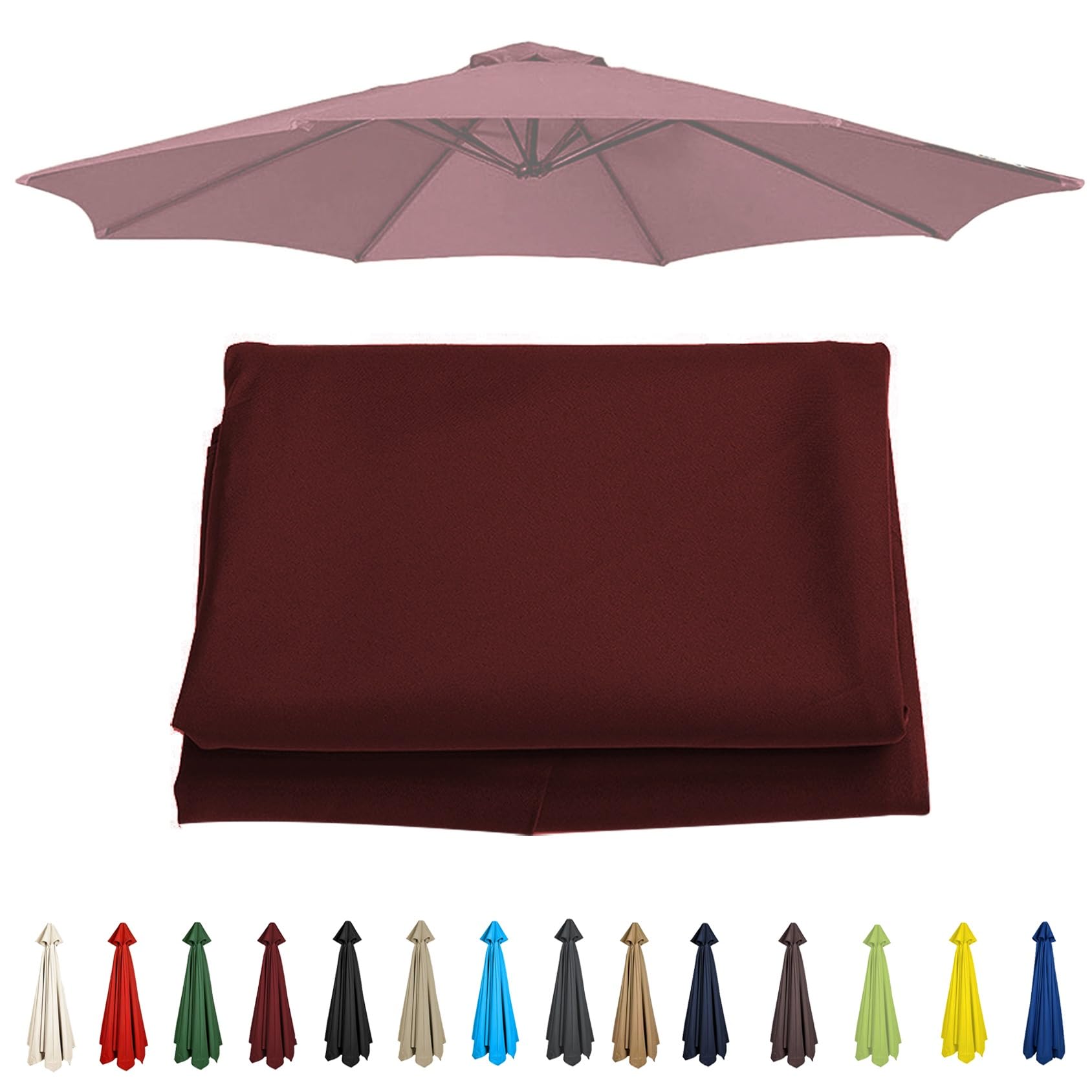 Outdoor Umbrella Replacement Cloth (200cm-350cm) Replacement Parasol Canopy Cover 6/8 Arms, Garden Parasol Fabric Cover For Patio/beach/backyard/swimming Pool(Wine red,8 RIBS: 250CM/8.2FT)