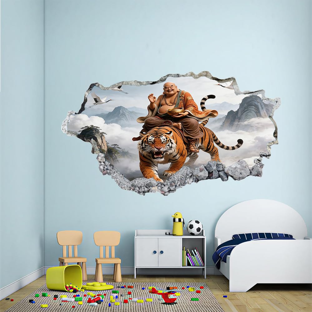 3D Wandtattoo Durchbruch Wanddeko Tigertiere Wanddurchbruch sticker Wandbild Wandsticker Kranichvogel Wolkenlandschaft Wohnzimmer Wanddeko Wandaufkleber für Kinderzimmer Mädchen Teenager Zimmer