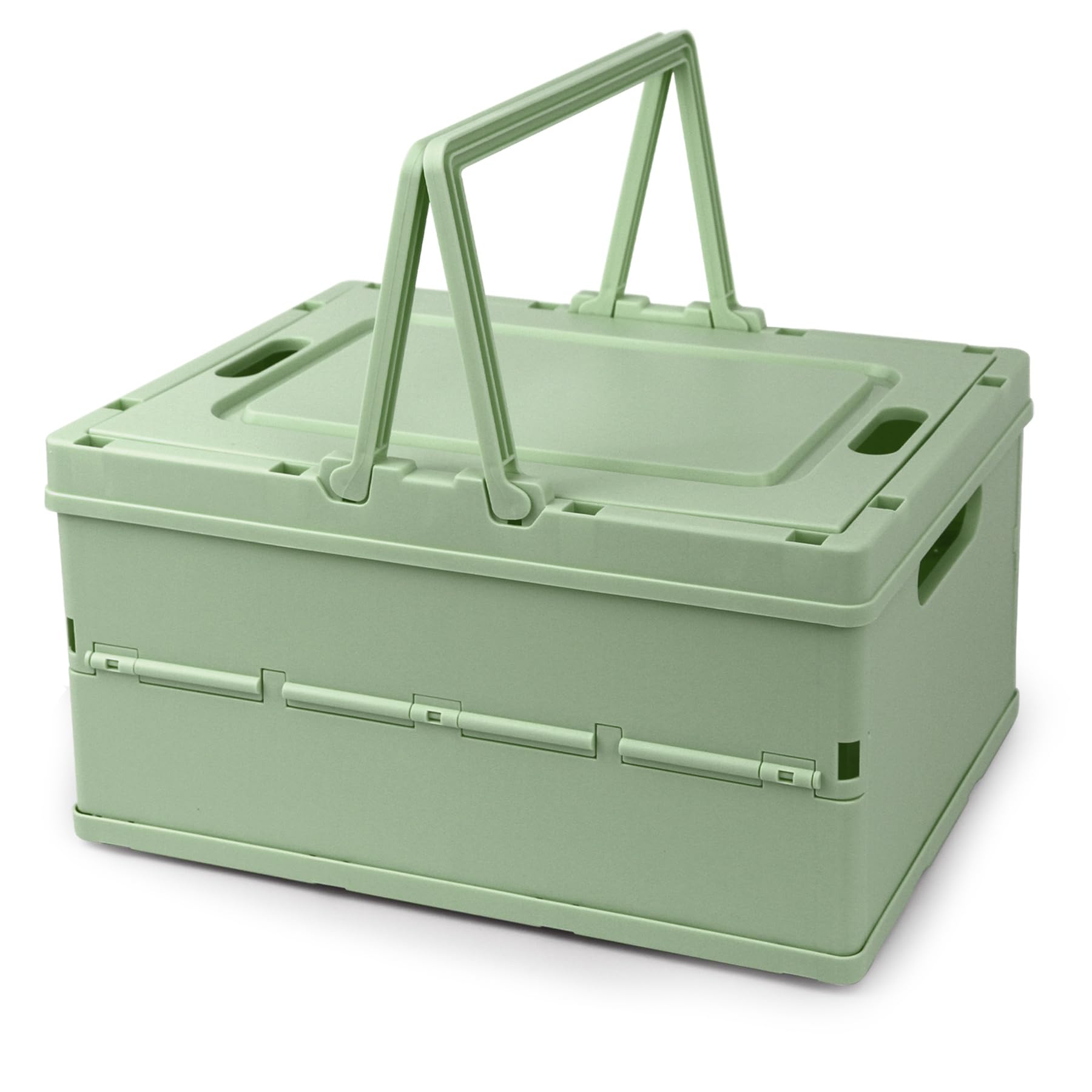 Vivikivi Collapsible Storage Crate, Foldable Plastic Storage Box with Lid, Folding Basket with Handle (Green) — image 1