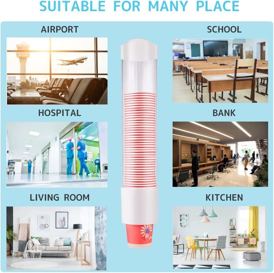 Image of Paper Cup Dispenser Holder | Wall Mounted Plastic Drinking Water Cup Dispenser | Glass Dispenser Holder | Disposable Cup Holder Organizer | Sticker or Screw Plate Mountable, Plastic