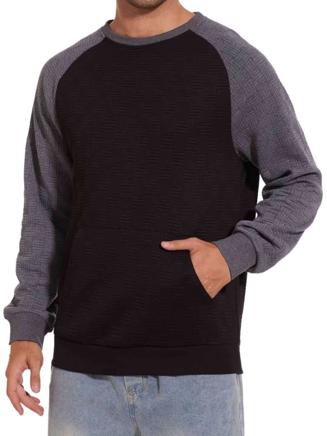 Men's Lightweight Sweatshirts with Kangaroo Pocket Relaxed Fit Crew Neck Pullover Shirt