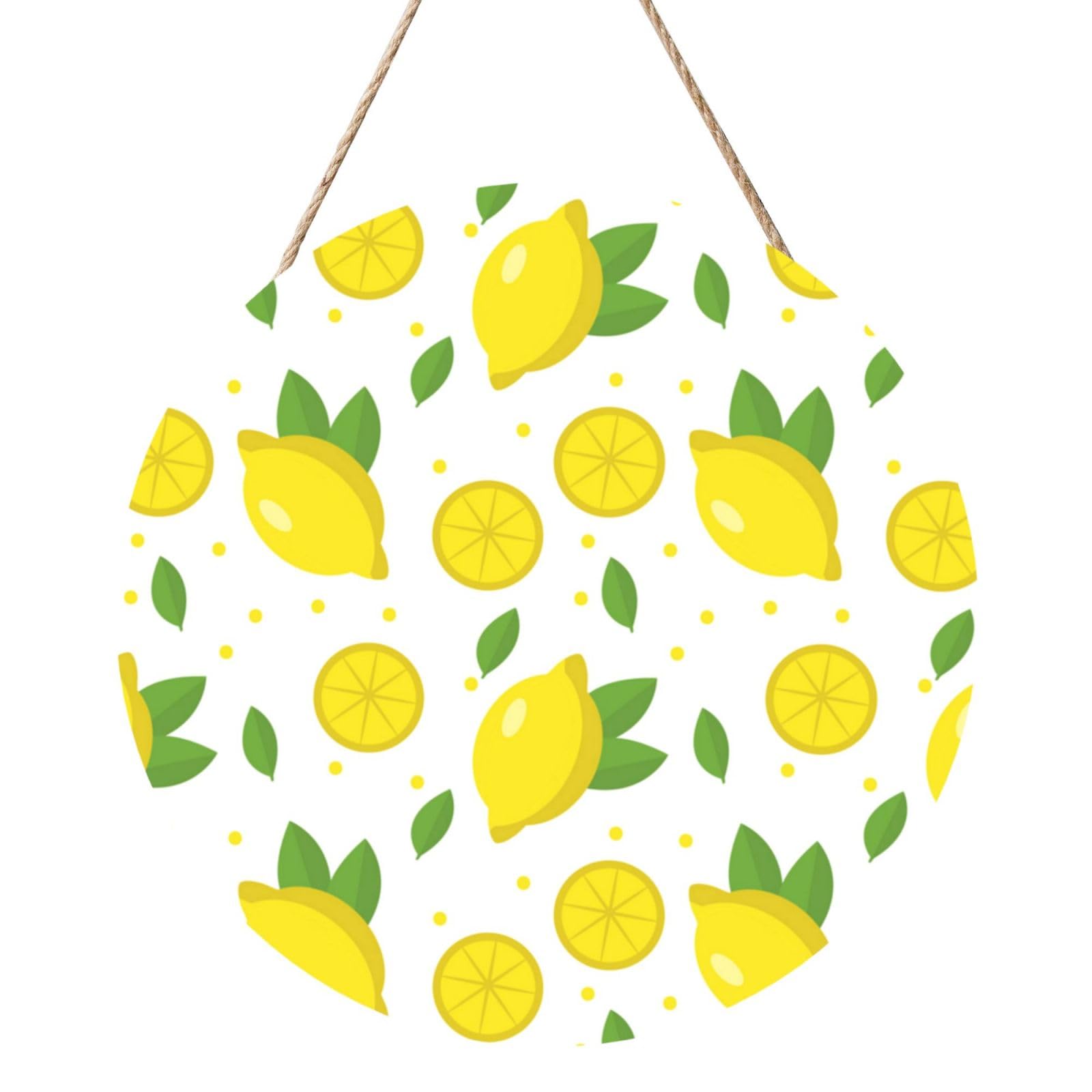 InOmak Lemon Fruit Green Yellow, Round Wood Panel Painting 12 in, Wall Hanging Painting For Home