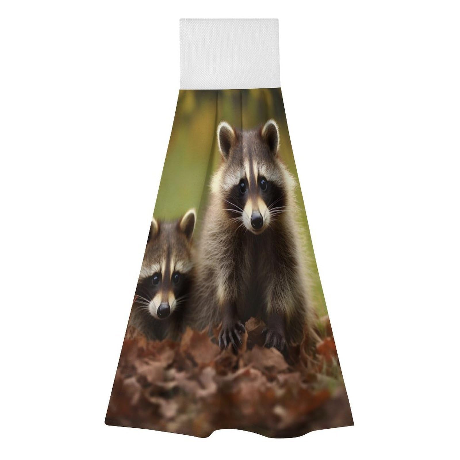 BTCOWZRV Raccoon Hanging Kitchen Towels with Loop, 2 PCS Luxury Hand Towels for Bathroom, Soft Microfiber Absorbent Face Towels Quick Dry Cleaning Cloths for Kitchen Dish Towels