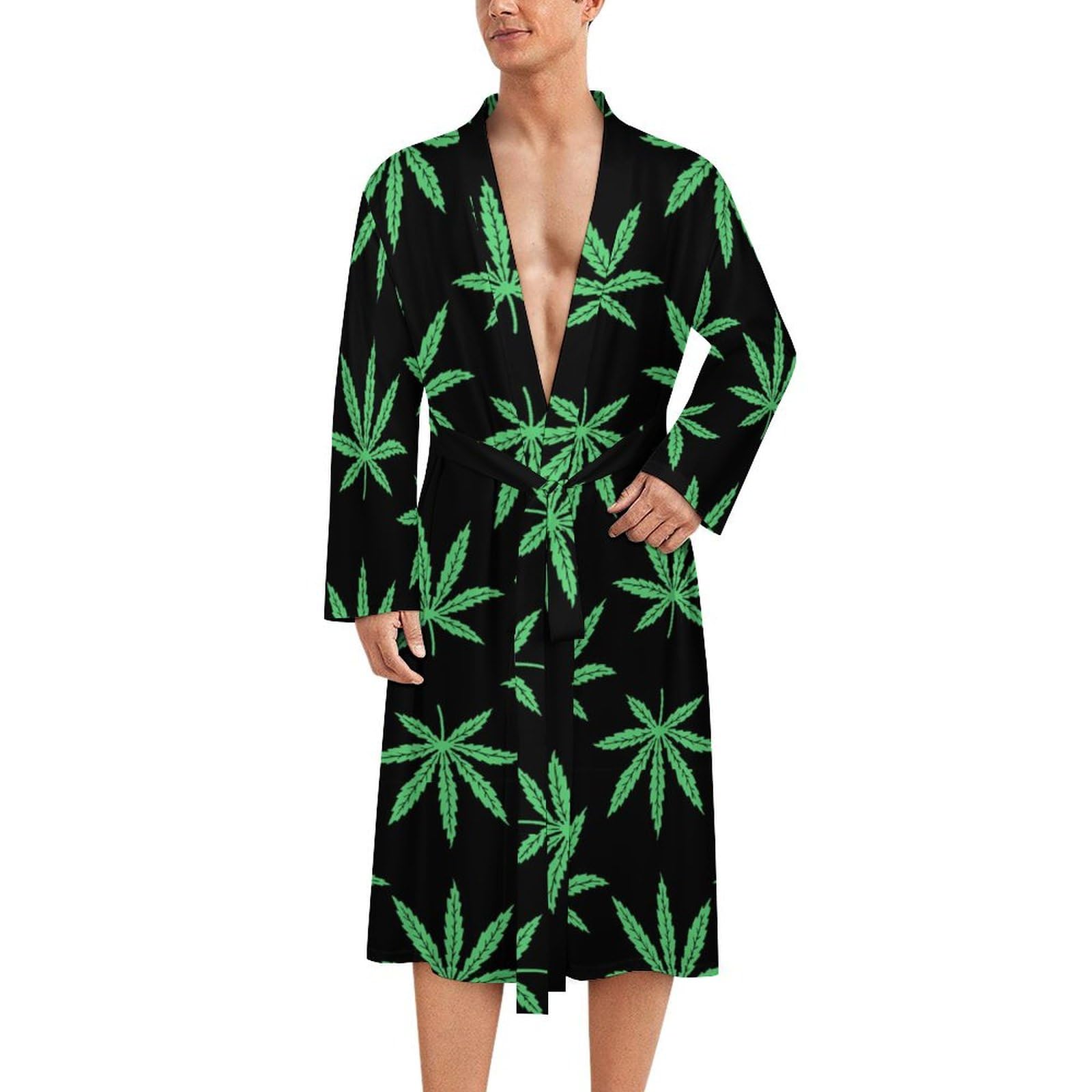 Fwjzdsp Unisex As Pic Leafs Weed Men’s Classic Lightweight Long Sleeve Ultra Soft Spa Sleepwear Bathrobe Robe