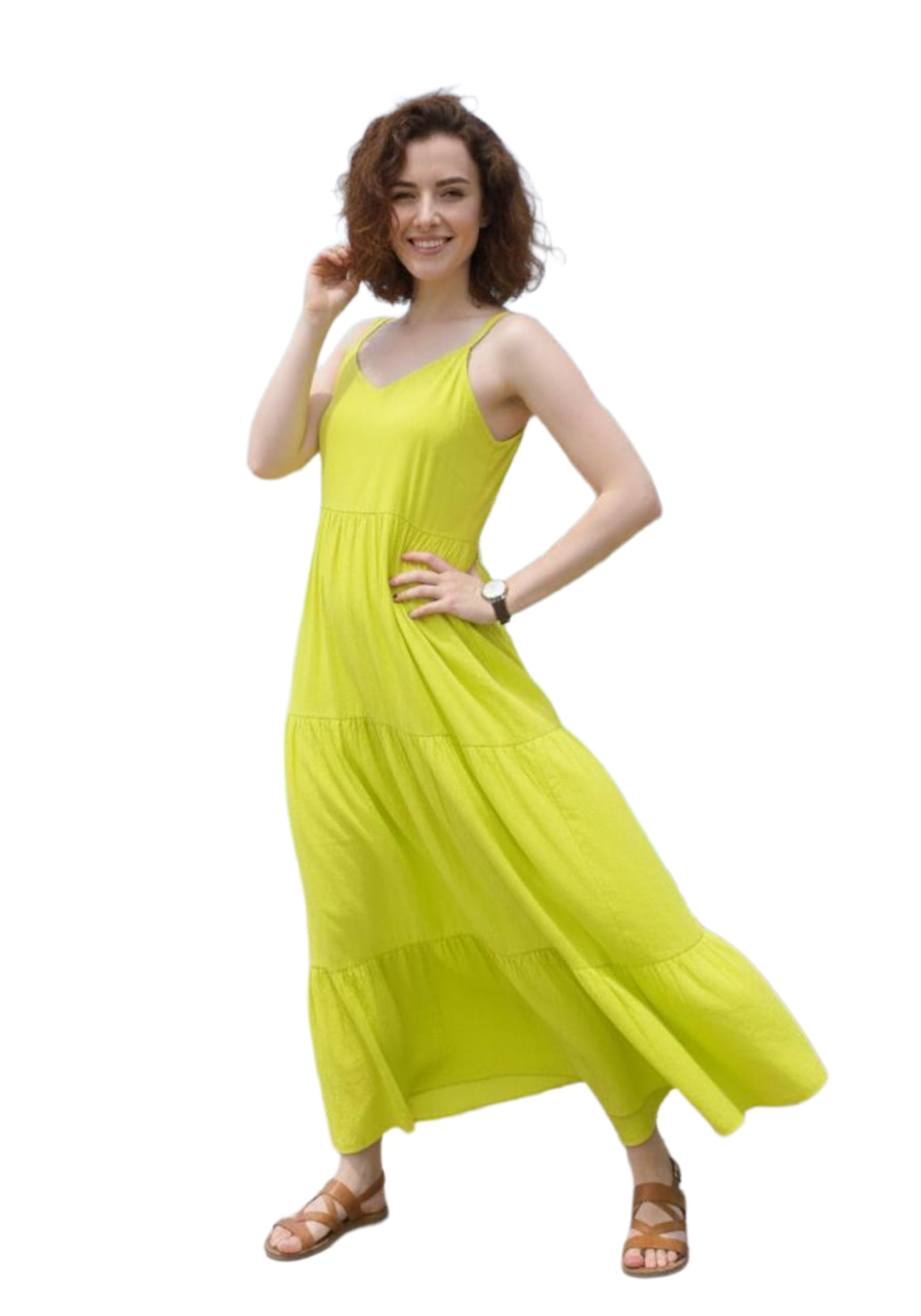 ream Women Tiered Cotton Maxi Dress, V-Neck Sleeveless Summer Dress, Relaxed Fit Tiered Silhouette-picture-26