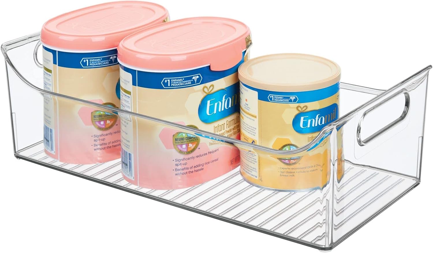 mDesign Portable Nursery Storage Plastic Baby Organizer Storage Caddy Bin w/Handles for Kids/Child Essentials - Holds Diapers, Wipes, Bottles, Baby Food - 16" Long - Ligne Collection - 2 Pack - Clear