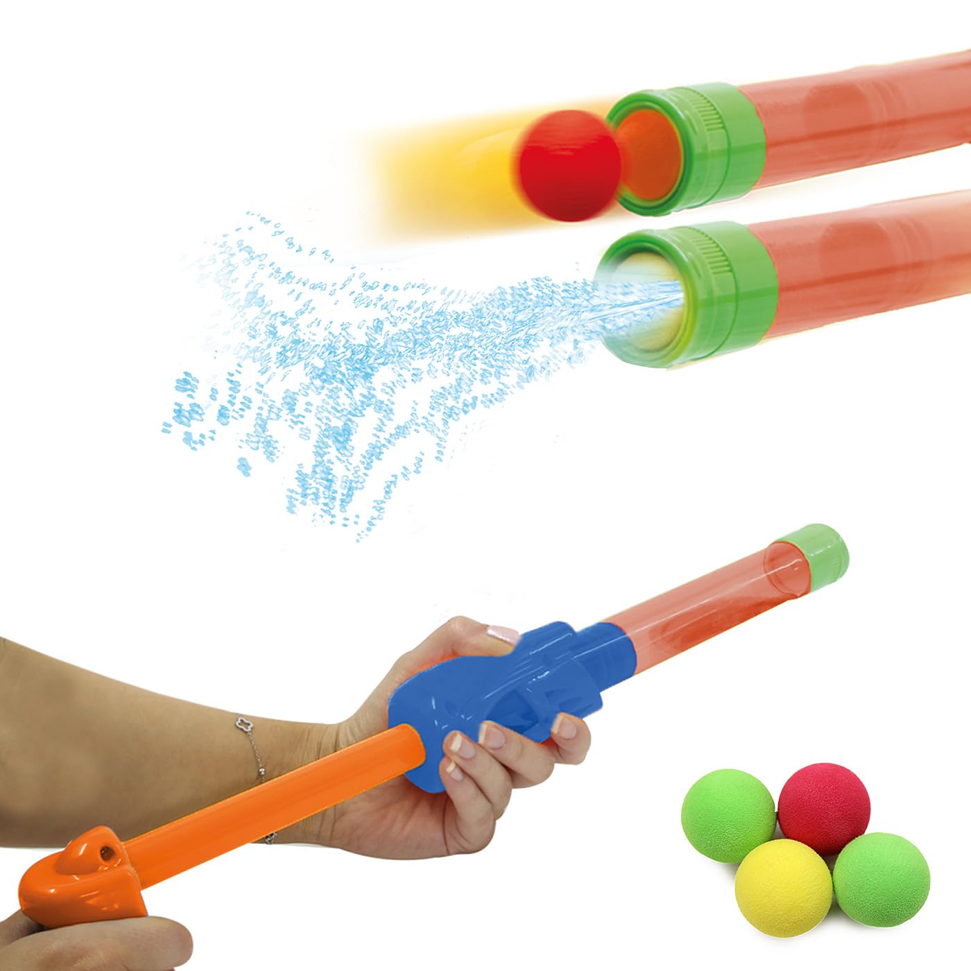 Jamara 460312 pomarańczowy 460312-Mc Fizz Fizzy pistolet 2 w 1 z miękką, tryskającą wodą, piłkami do strzelania