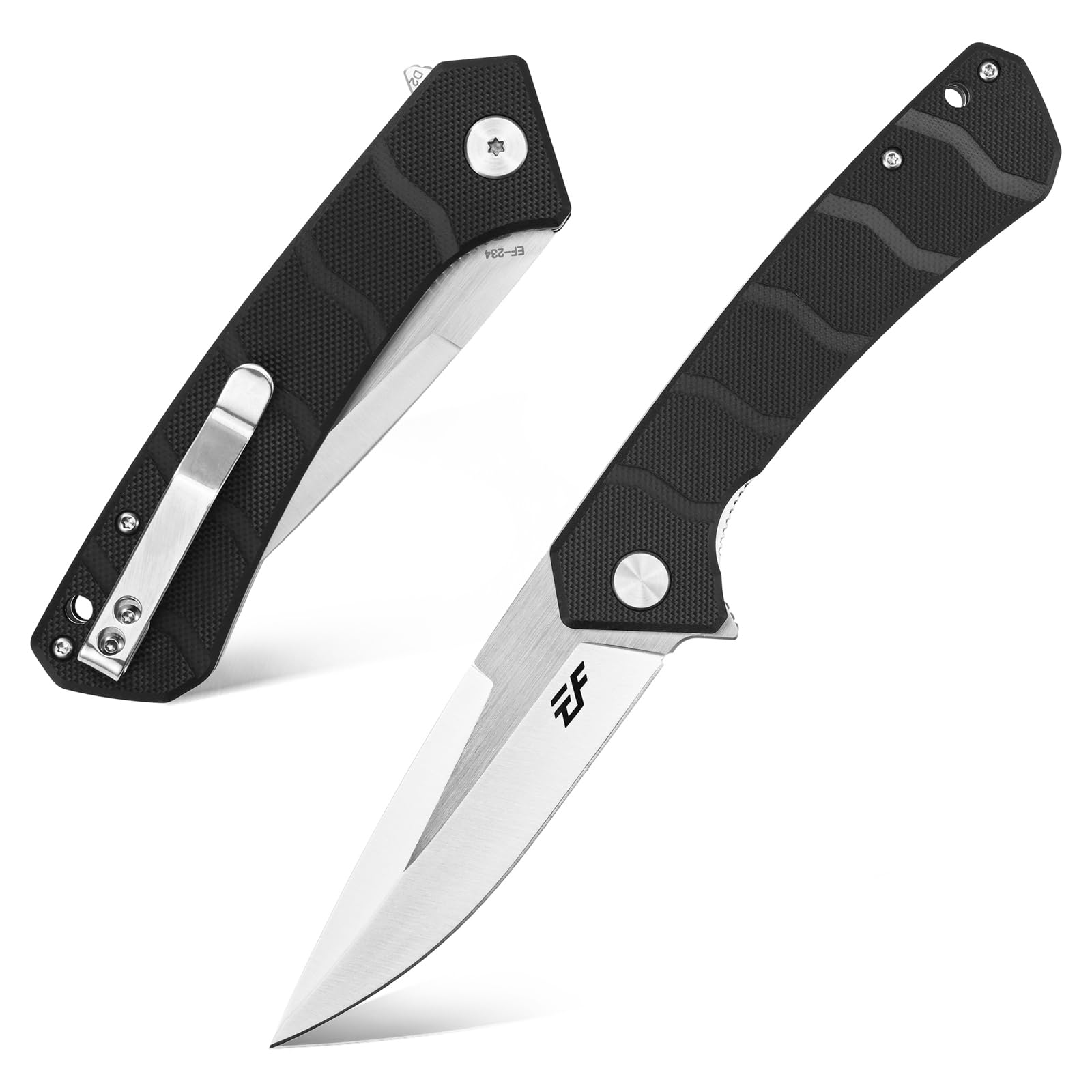 Eafengrow EF234 Folding Knife D2 Steel Blade G10 Handle EDC Tool Knives for Outdoor Working Camping Fishing(black)