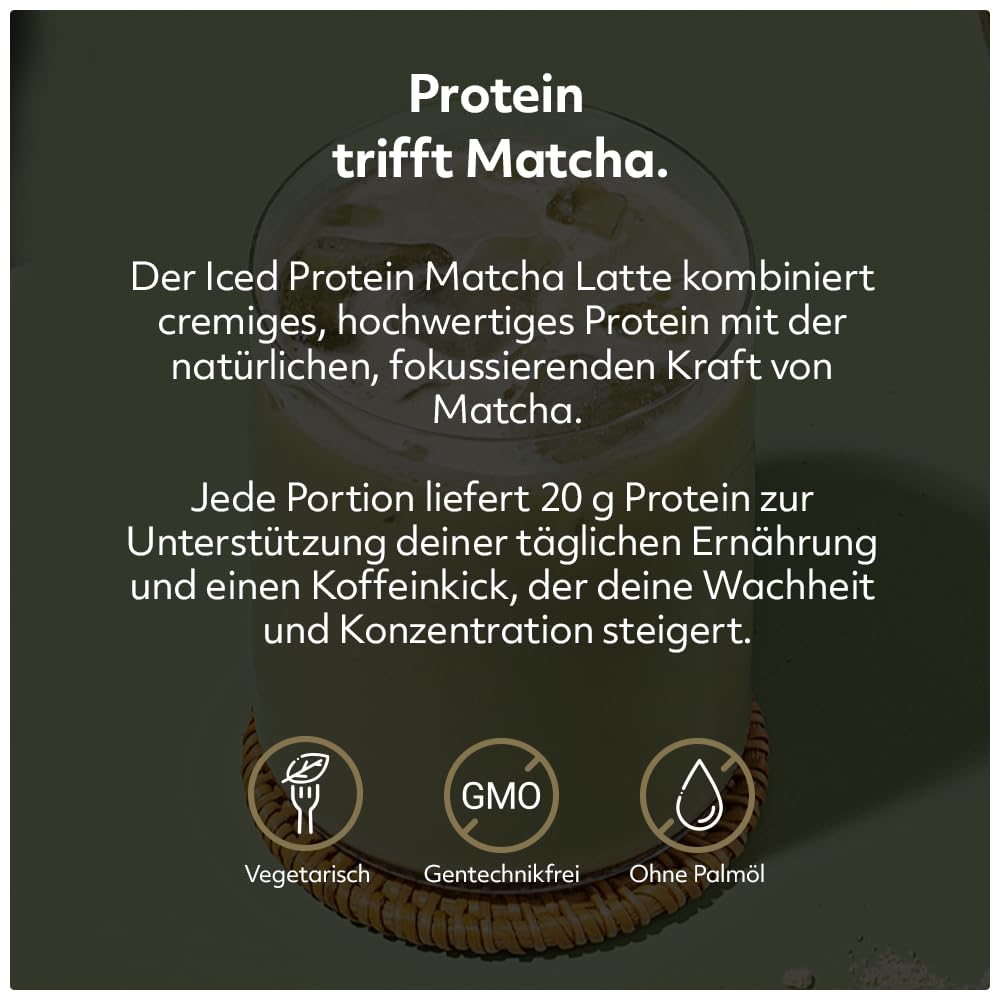 Protein Works | Iced Protein Matcha Latte - Gold, 33 Portionen, 1kg | Matcha Grüner Tee, Whey-Protein-Mischung, 70mg Koffein, Hoher Proteingehalt, Kein zusätzlicher Zucker