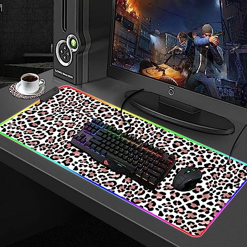 Tapis de souris pour clavier d'ordinateur grand format idéal setup bureau léopard - 2