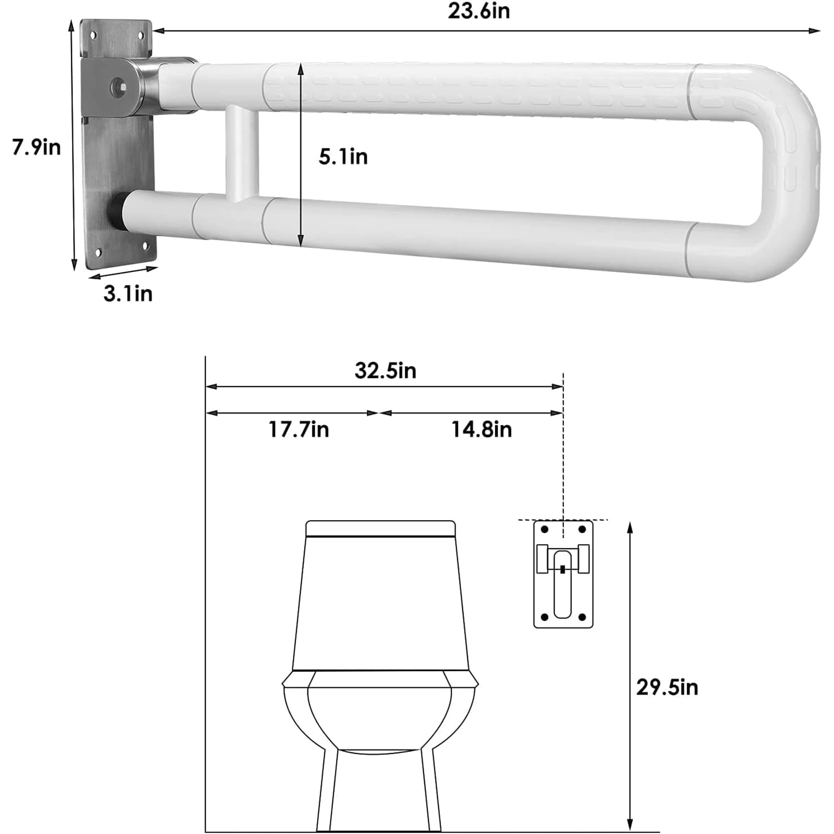 LORIER Barra Abatible Baño Acolchada,Plegable Barra De Apoyo para Inodoro,Asidero Baño Abatible,Barra WC Minusválidos Abatible,Barra de Seguridad Baño Sujeción Pared