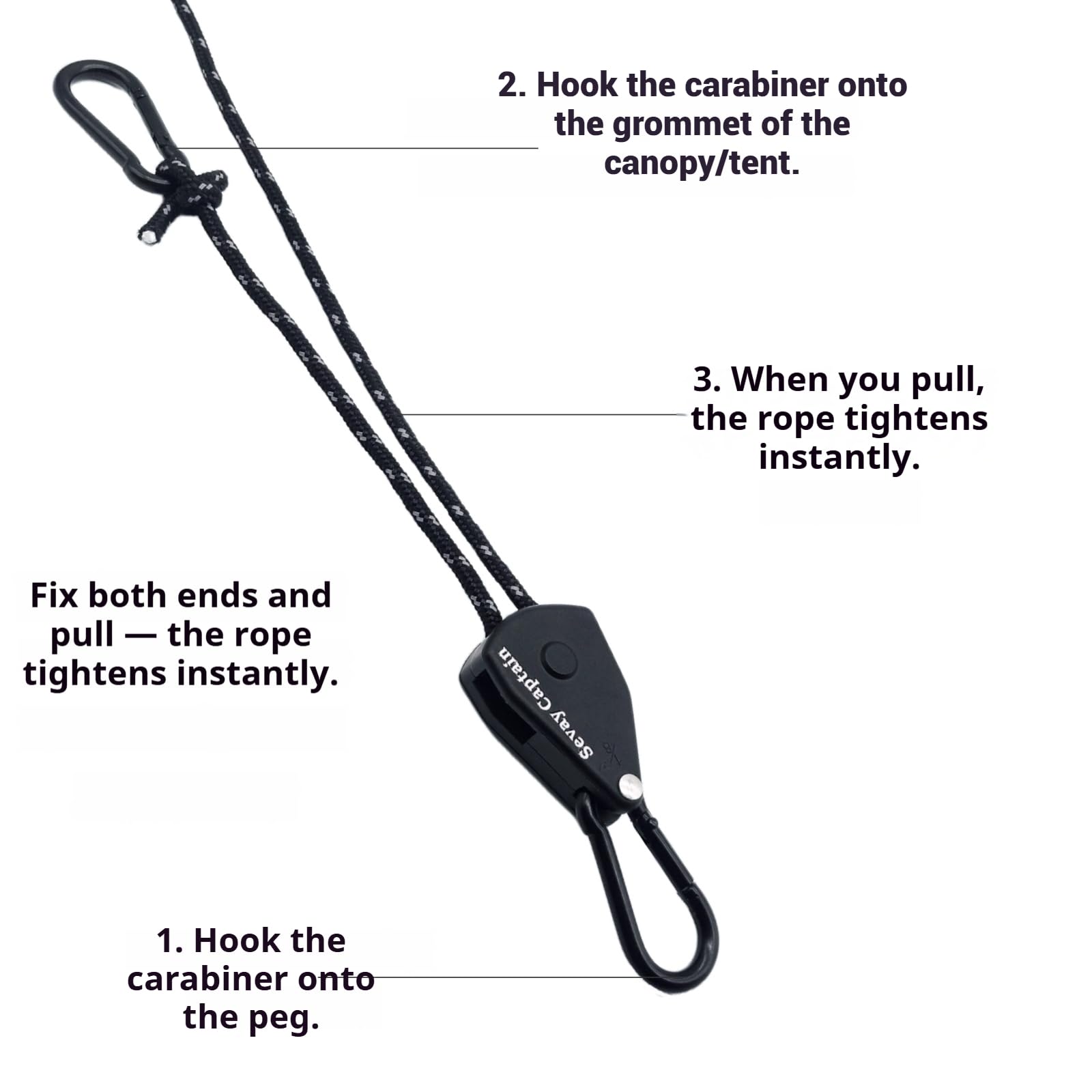 SevayCaptain 1/8 Inch Rope Tensioner, Rope Ratchet, Tent Rope, 150 lbs Load Capacity, Made of Zinc Alloy, Lightweight - Image 4