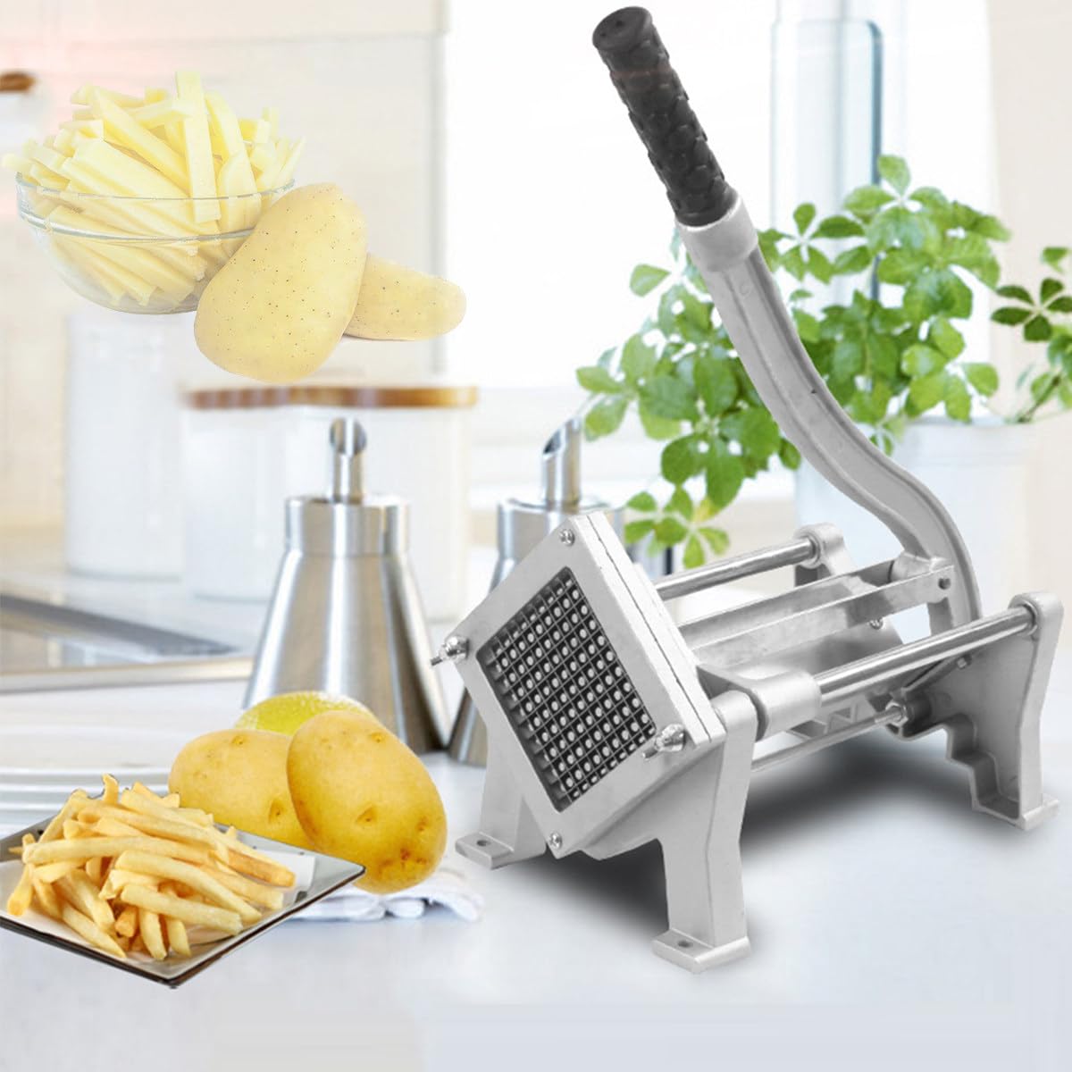 asdchZen French Fry Cutter, Potato Slicer With 8+10+12Mm Blade, Manual Potato Cutter Chopper, Great For Potato, French Fries, Cucumber, Vegetables, Carrot