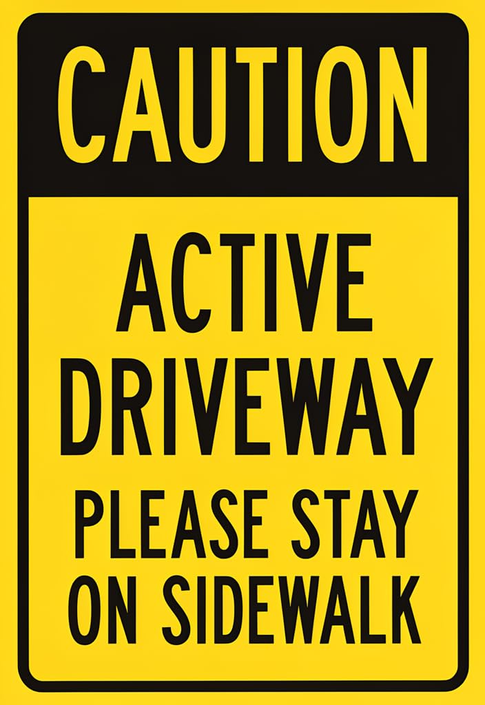 peiyeety CAUTION Active Driveway Please Stay on Sidewalk Tin Metal Sign 12x8 Inch, Yellow & Black Safety Warning Plaque for Home Driveway, Garage, Workshop, Outdoor Wall Decor Gift